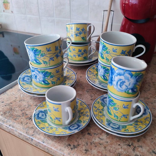 Porcelain tea and espresso coffee cups used, set of 9 pieces