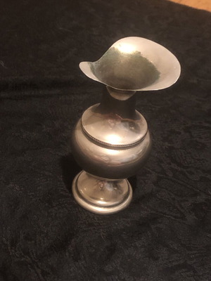 Vintage small metal vase in hydria shape used, silver color