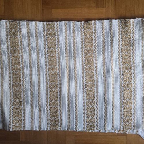 Vintage woven quilt used, shades of beige and gold