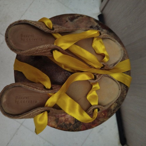 Bonatti platform shoes used, size 36, yellow satin ribbon