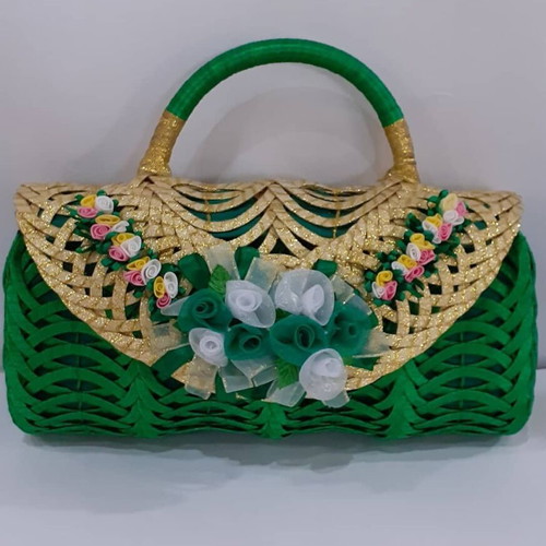 Elegant handmade party shoulder bag green gold, new