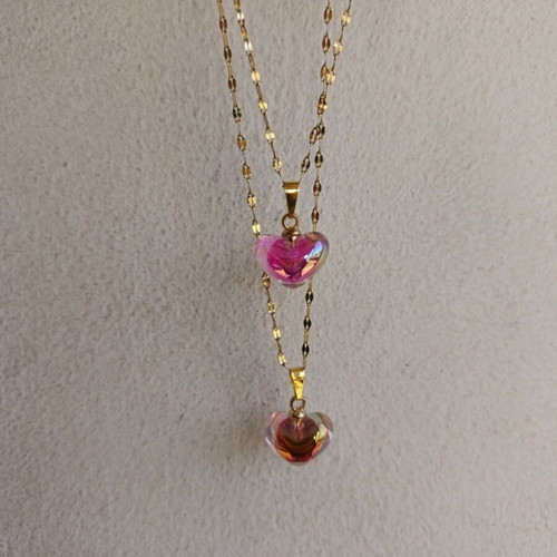 Necklaces transparent hearts new, set of two