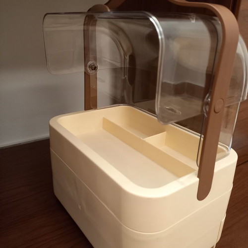Cosmetics Organizer new with transparent cover and drawers, beige and brown