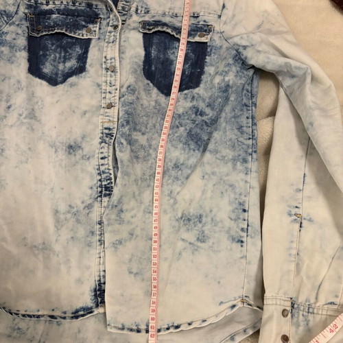 Bershka Denim Shirt Medium Acid Wash Blue/White like new