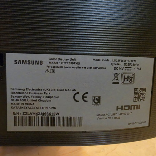 Samsung S22F350FHU monitor used, 21.5 inch Full HD PLS LED