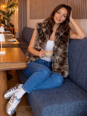 Άμανικο γιλέκο γουνακι σαν καινούργιο, καφέ, μέγεθος small