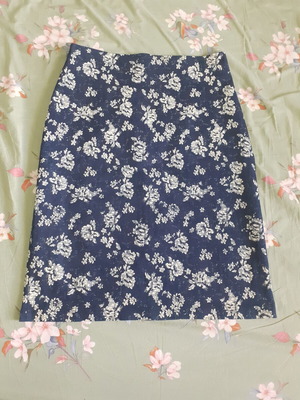 Bilancia skirt used, size 5XL 50, white and blue, knee-length