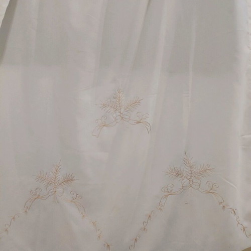 White curtain with beige border and embroidery like new