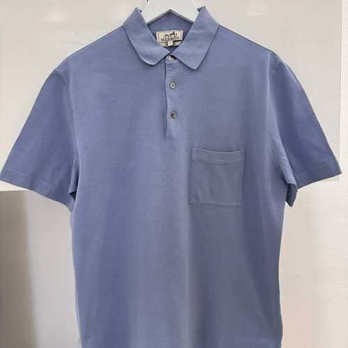 Hermes H Embroidered Buttoned Polo Shirt L Like New Turquoise