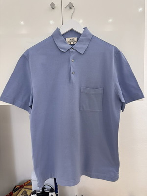 Hermes H Embroidered Buttoned Polo Shirt L Like New Turquoise