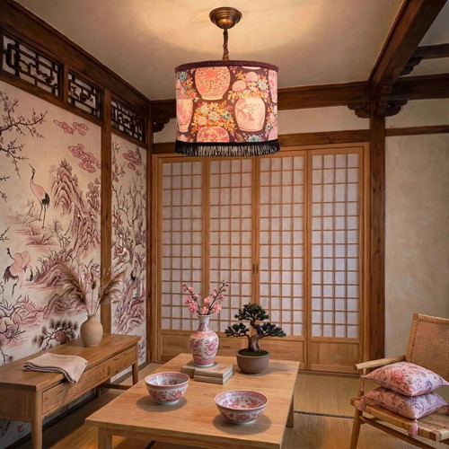 Ceiling light brown Japanese vase lampshade 35x20 cm