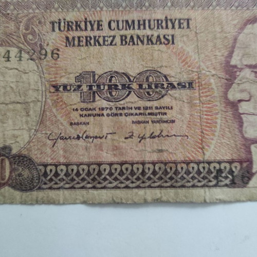 100 Turkish lira used, pack of 2, 1970
