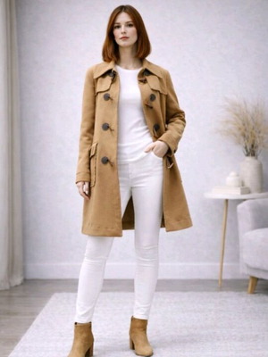 Camel Duffle Coat like new, wool, detachable hood, Dynasta