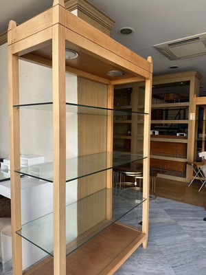 Showcase made of exceptional wood with lighting, like new