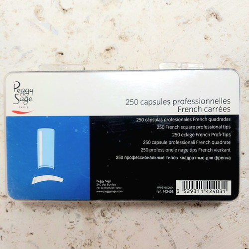 Peggy Sage case Professional nail tips square French shape, 250 pcs, white