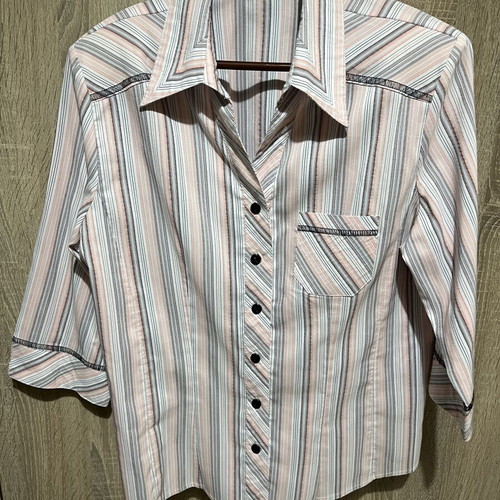 Striped women's shirt with unique collar, multicolor