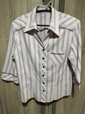Striped women's shirt with unique collar, multicolor