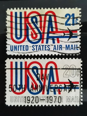 Γραμματόσημα USA 1968 & 1971 Air Mail, σε άριστη κατάσταση, 2 τεμάχια