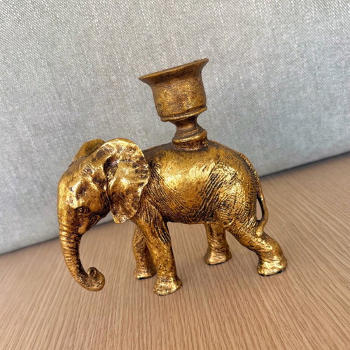 Elephant Candlestick with Gold Antique Patina 15cm Height