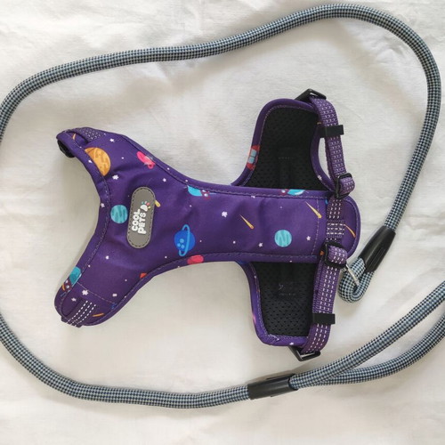Dog harness size S with space planets design