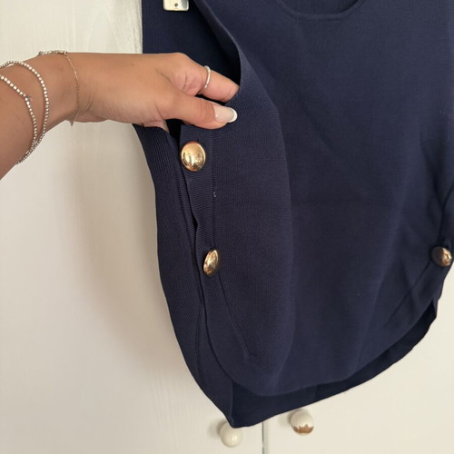 Zara top with gold buttons navy blue like new, size S