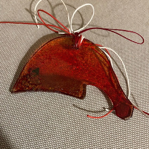 Glass decorative charm handmade Santa hat new