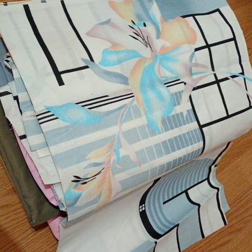 Various fabrics and trims many meters, vintage prints and woven wool throws