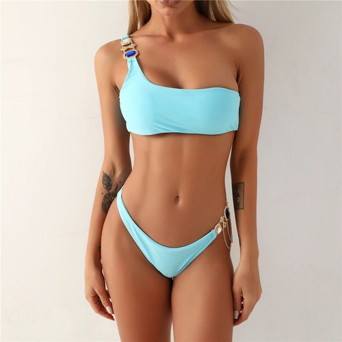 Women's bikini swimsuit new, blue with jewelry decoration