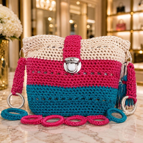 Fuchsia Lagoon Bag new, handmade shoulder bag colorful