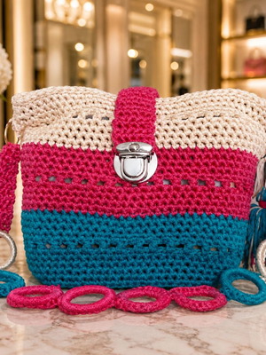 Fuchsia Lagoon Bag καινούργια, χειροποίητη πολύχρωμη τσάντα ώμου