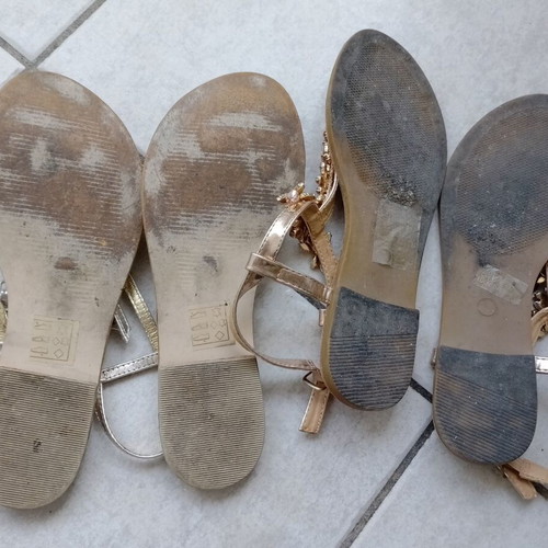 Leather sandals used, set of 2, size 37, beige and silver