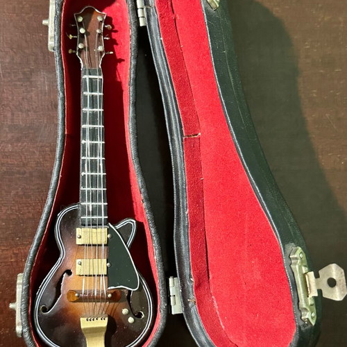 Wooden decorative jazz electric guitar miniature like new with case