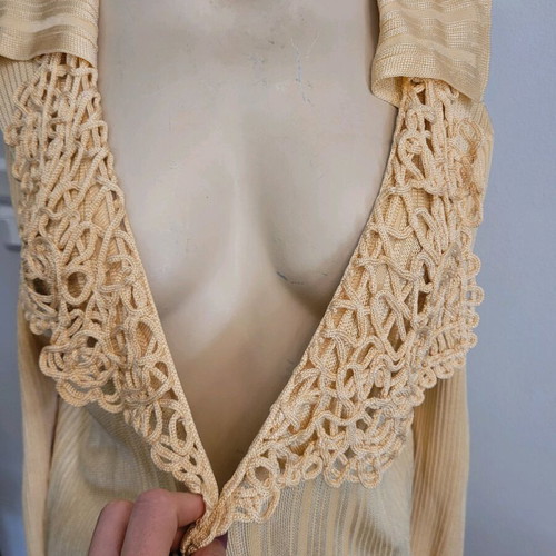 Christian Lacroix cardigan used, gold color with knitted details