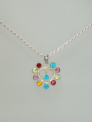 Silver 925 pendant with crystals on silk cord new