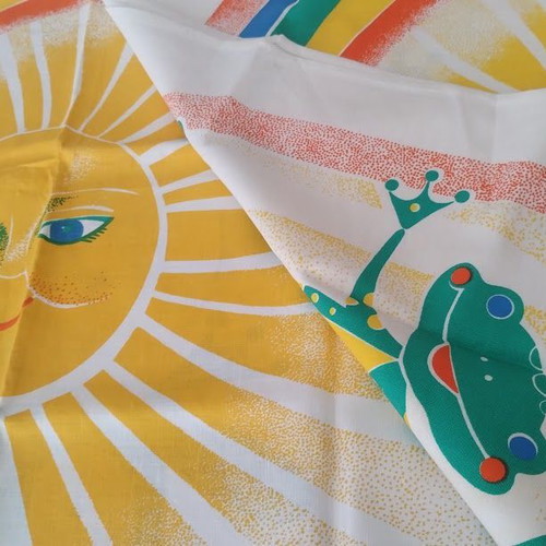 Soviet Vintage Cotton Fabric panel, unused, colorful children's design