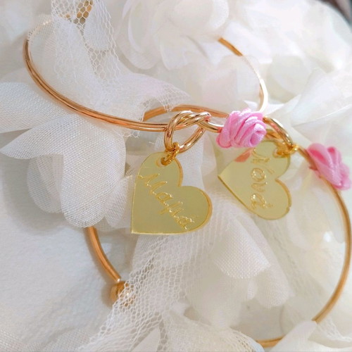 Handmade baptism bracelets new with pink rose detail
