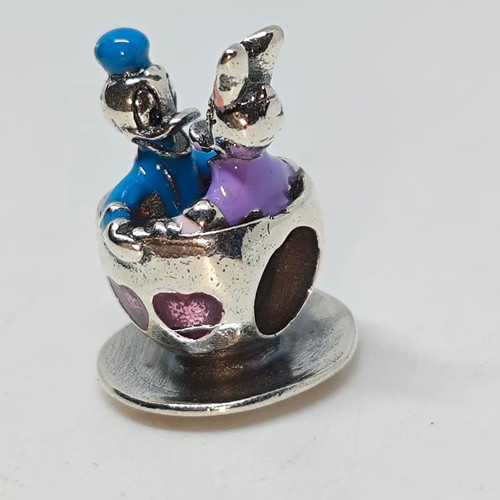 Disney Parks Silver Charm with Donald and Daisy in Tea Cup, like new
