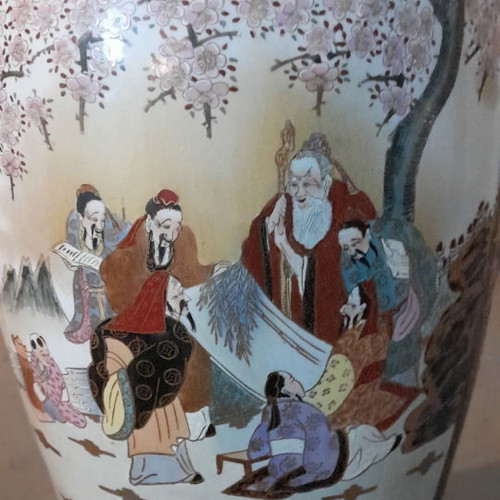 Sactuma Vase 95cm with enamel and gold, Chinese and Geisha motifs