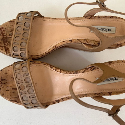 Kalogirou platform sandals size 40 light brown like new, 10 cm heel