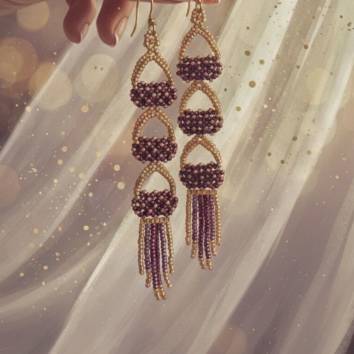 Handmade fringe earrings Miyuki red and gold, new