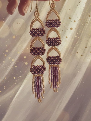 Handmade fringe earrings Miyuki red and gold, new