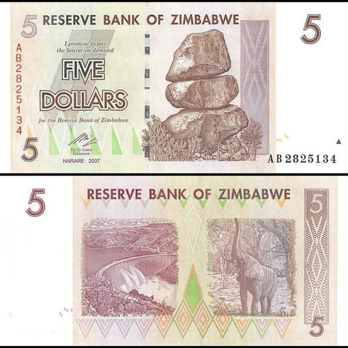 Zimbabwe 5 Dollars 2007 banknote like new