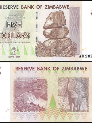 Zimbabwe 5 Dollars 2007 banknote like new