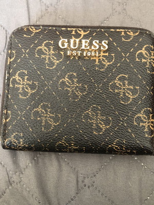 Guess wallet used, brown and gold