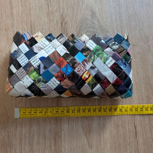 Handmade upcycled clutch from recycled magazine like new, multicolor