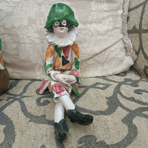 Vintage Italian Harlequin Figures set of 3, handmade porcelain