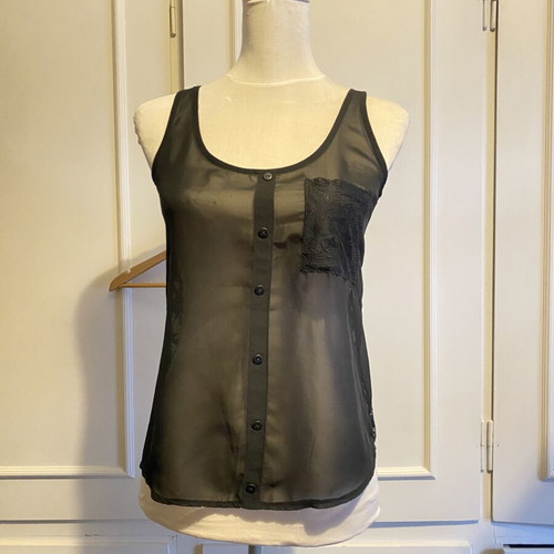 Black transparent sleeveless top with lace new, size S