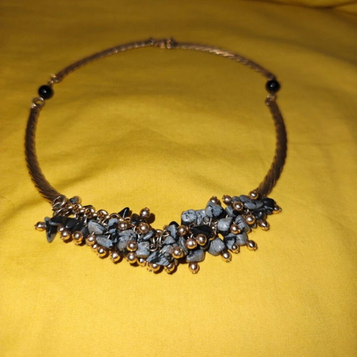 Vintage necklace with broken chain and black-gray-gold beads like new
