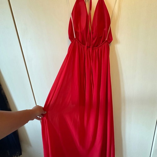 Long red backless dress like new, one size
