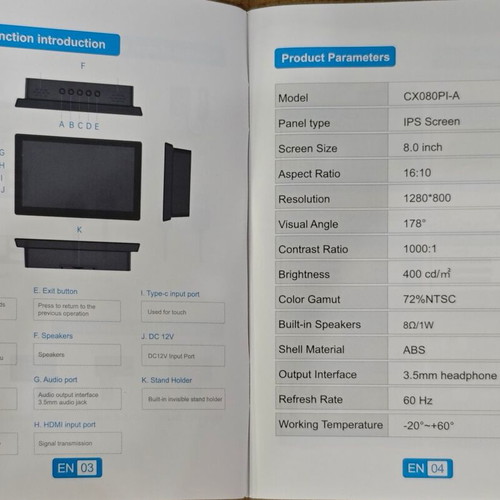 8-inch Touchscreen Monitor 1280x800 IPS with HDMI and Speakers, New